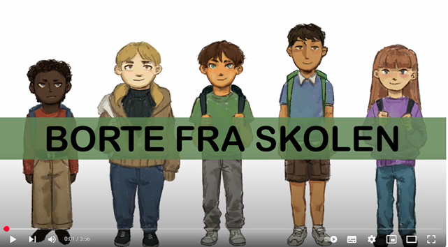 Illustrasjon med teksten "Borte fra skolen"