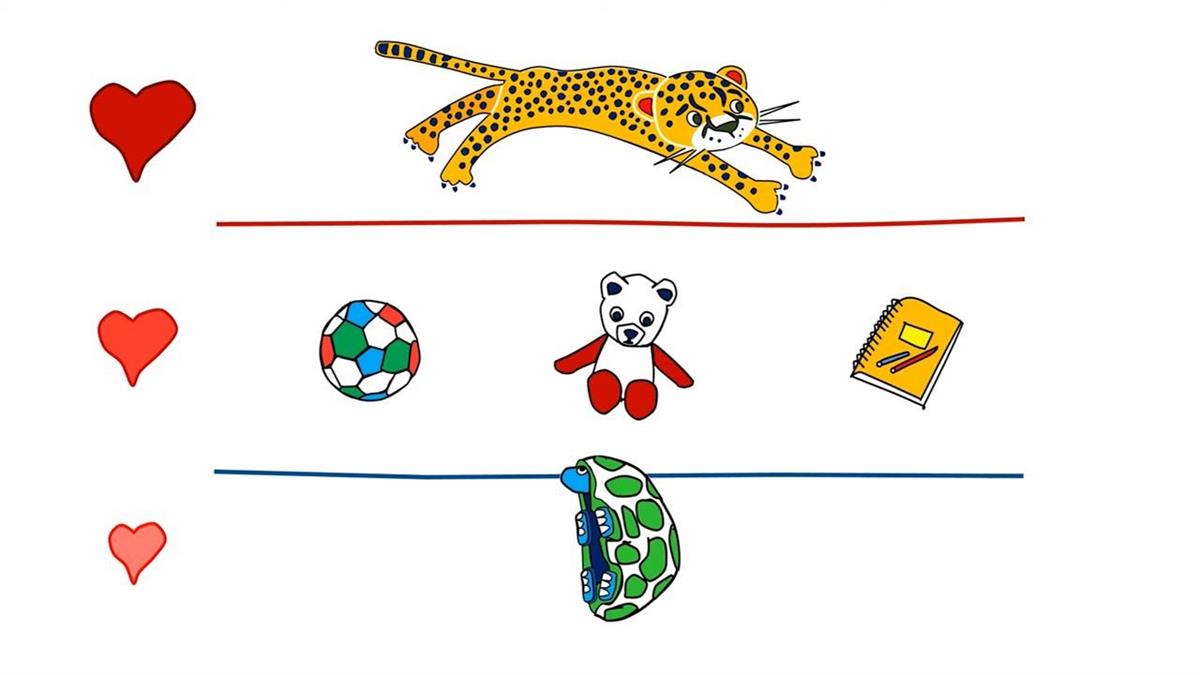 Illustrasjon som viser dei tre sonene gepardsonen, supersonen og skilpaddesonen. Illustrert med gepard, ball/bamse/bok i supersonen og skilpadde som trekker seg inn i skallet sitt. - Klikk for stort bilete