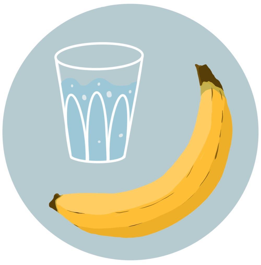 Illustrasjon av ein banan og eit glas vatn - Klikk for stort bilete