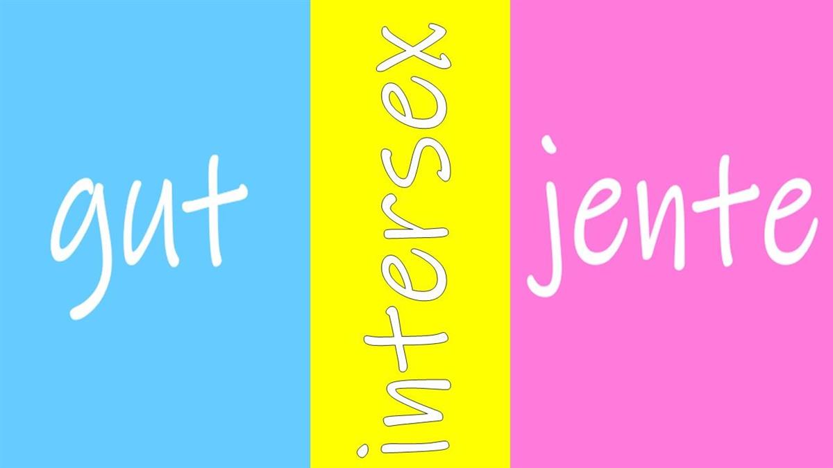 Tekst på farga bakgrunn: Gut - intersex - jente - Klikk for stort bilete