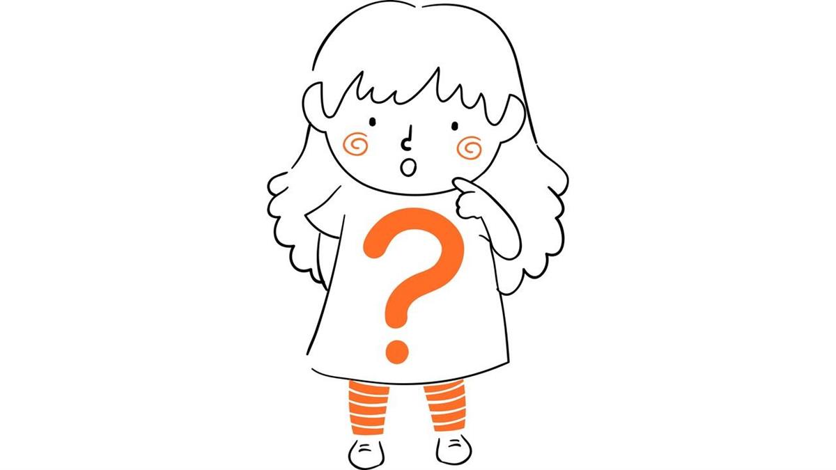 Illustrasjon av jente med spørsmålsteikn - Klikk for stort bilete