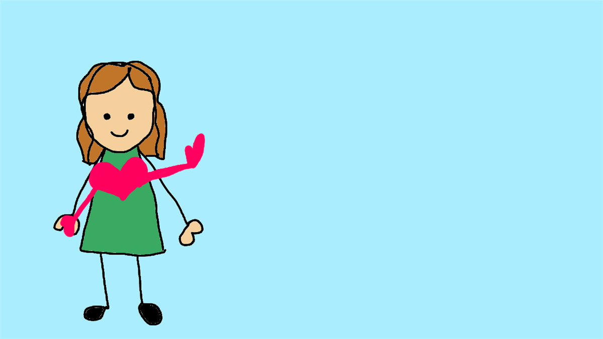 Illustrasjon som viser jente med eit hjarte som strekker ut armane sine for å beskytte jenta. - Klikk for stort bilete