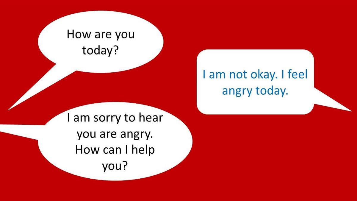 How are you today - I am not okay. I feel angry today. - I am sorry to hear you are angry. How can I help you? - Klikk for stort bilete